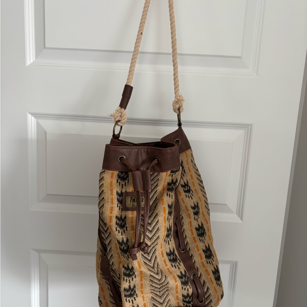 Billabong Brown and Tan Bucket Shoulder Bag with Bohemian Pattern